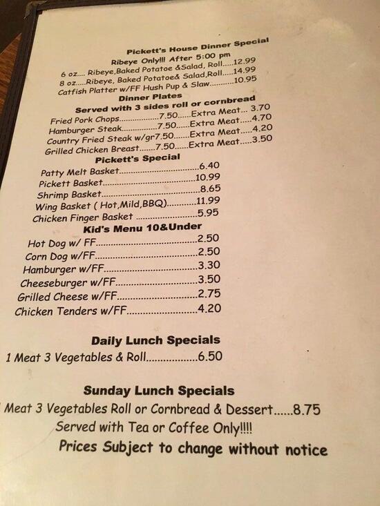 Menu at Pickett's New Market Family Restaurant, New Market