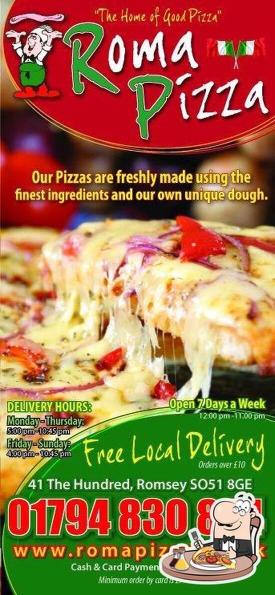 Menu at Roma Pizza pizzeria, Romsey