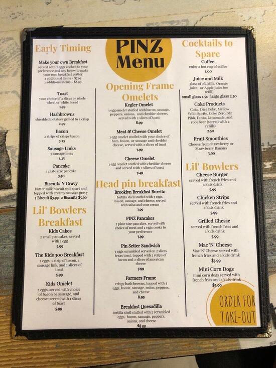 Menu at PINZ Dell Rapids, Dell Rapids