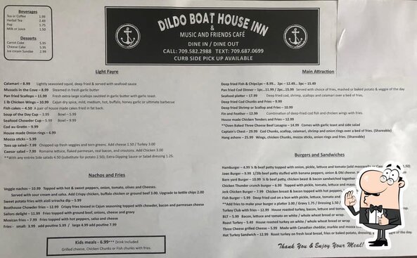 Menu At Dildo Boathouse Inn Restaurant Dildo