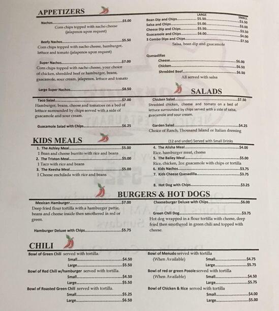 Menu at Bernie's Méxican Restaurant, Laramie