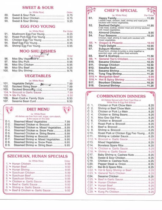 Menu at Asian Buffet restaurant, Sault Ste. Marie