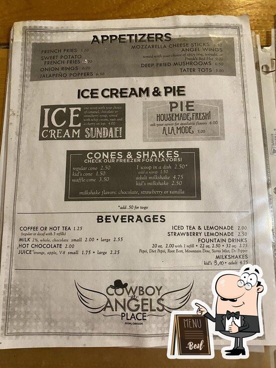 Menu at Cowboys And Angels Place restaurant, Elgin