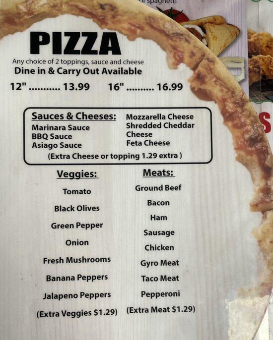 Menu at Vienna Diner restaurant, Vienna
