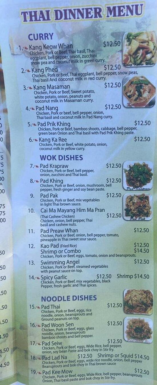 Menu at Thai Chili Bistro restaurant, Rifle