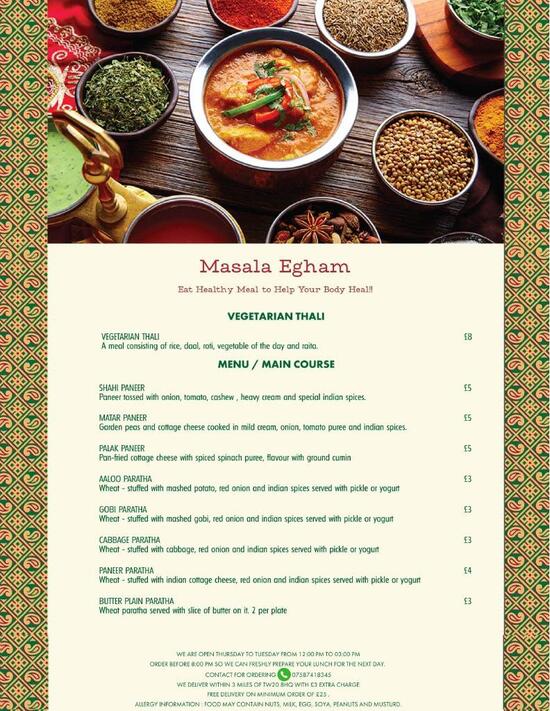 Menu At Masala Egham Indian Takeaway Restaurant, Egham