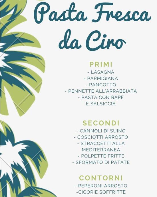 Menu da PASTA FRESCA DA CIRO GASTRONOMIA POLLERIA PIZZERIA E