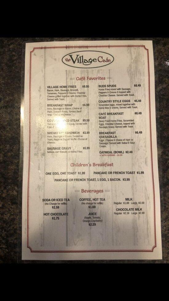 Menu at Village Cafe, Arkport