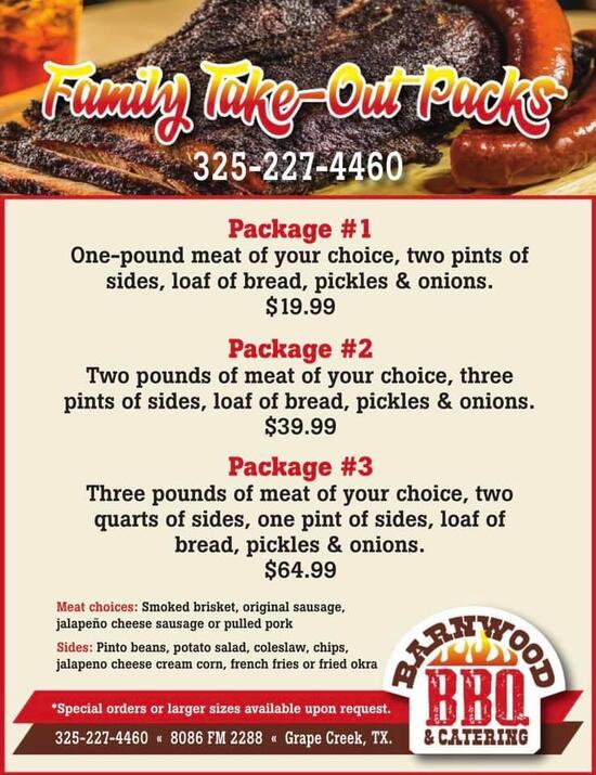 Menu at Barnwood BBQ and Catering, San Angelo