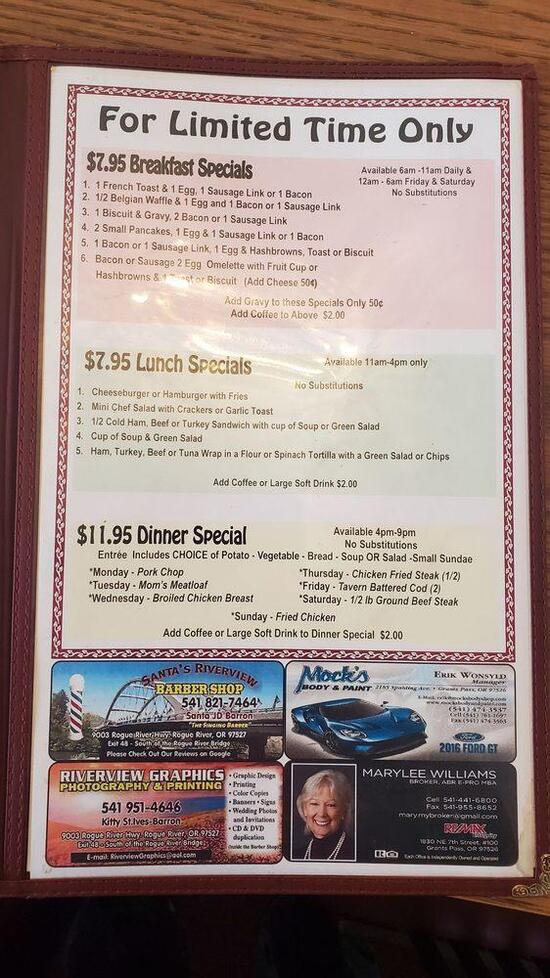 Menu at Herb's Restaurant and Shenanigans Lounge, Grants Pass