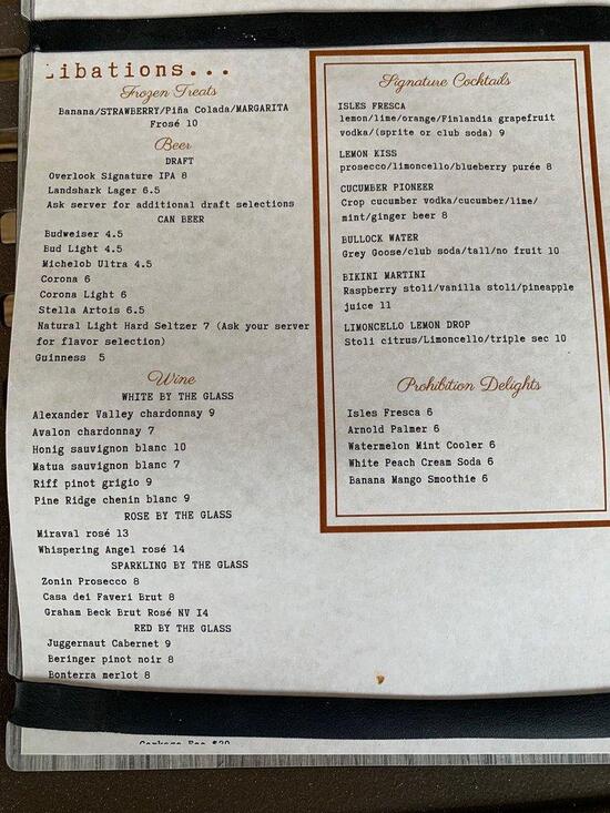 Menu at Overlook Bar And Grill, Naples