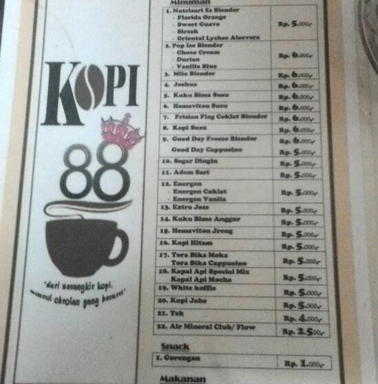 Menu At Kopi 88 Surabaya 3338