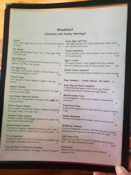 Menu at Algebra Tea House restaurant, Cleveland