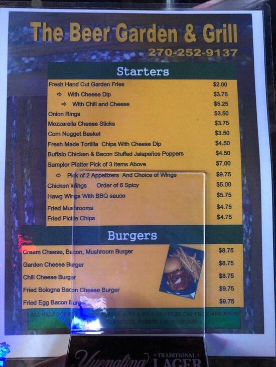 Menu at The Beer Garden Bar & Grill, Draffenville