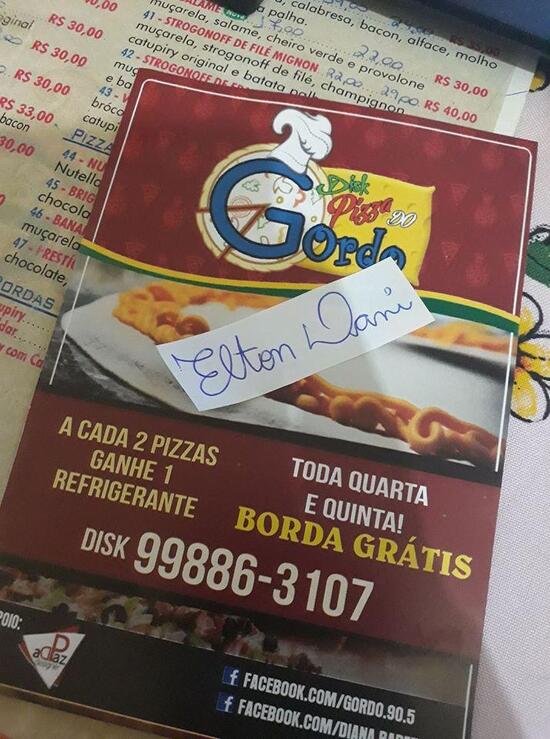 Menu at Disk Pizza do Gordo pizzeria, Barra Bonita