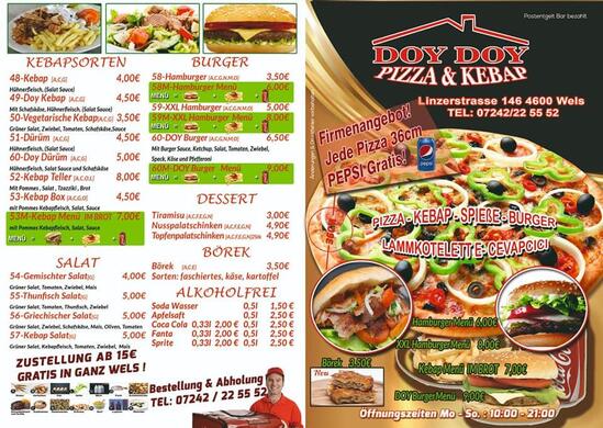 Doy Doy Pizzeria & Döner Kebaphaus Speisekarte von Doy Pizza & Kebap wels, Wels