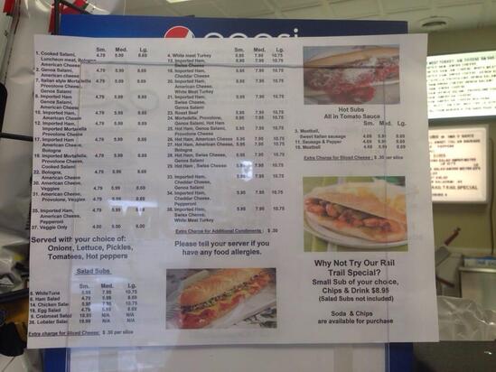 Menu at Lena's Sub Shop restaurant, Danvers