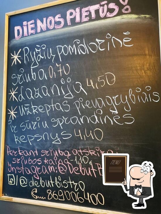 Menu at Debut bistro fast food, Vilnius, Kareivių g. 2F — free download