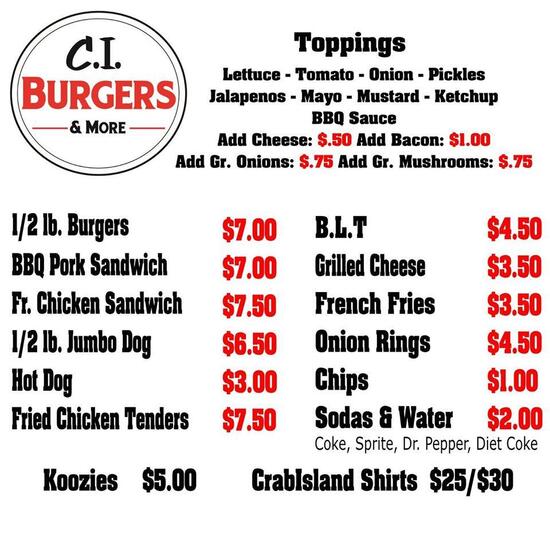 Menu at CI Burgers and more restaurant, Fort Walton Beach