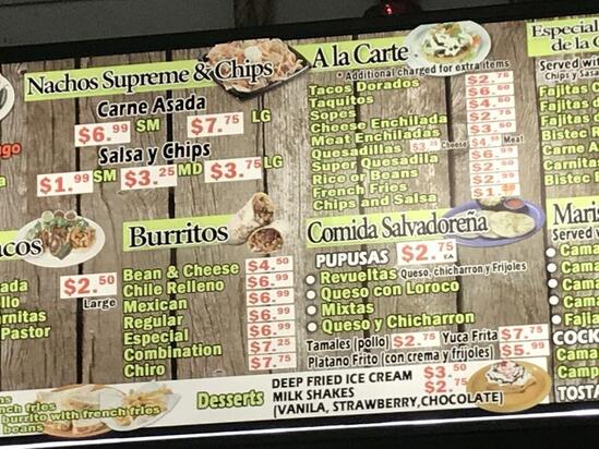 Menu at Taco Chiro Taqueria y Pupuseria restaurant, Moreno Valley