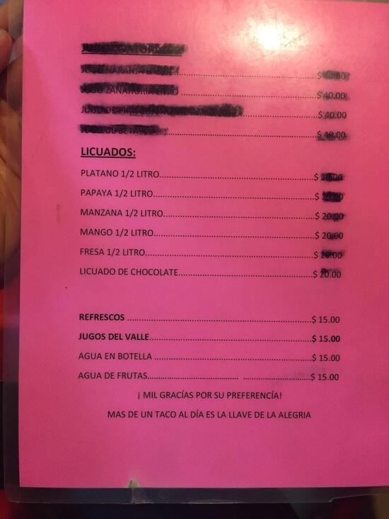 Carta del restaurante Antojitos Mexicanos Los Sánchez Cuatro Ciénegas