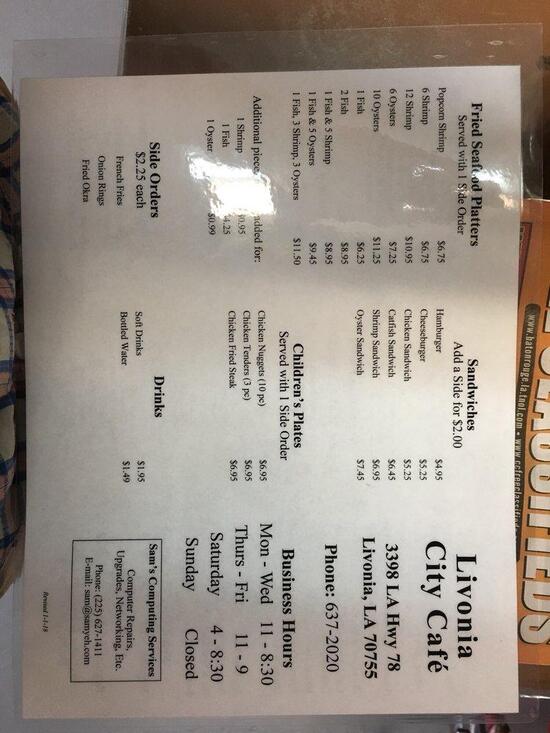 Menu at Livonia City Cafe, Livonia