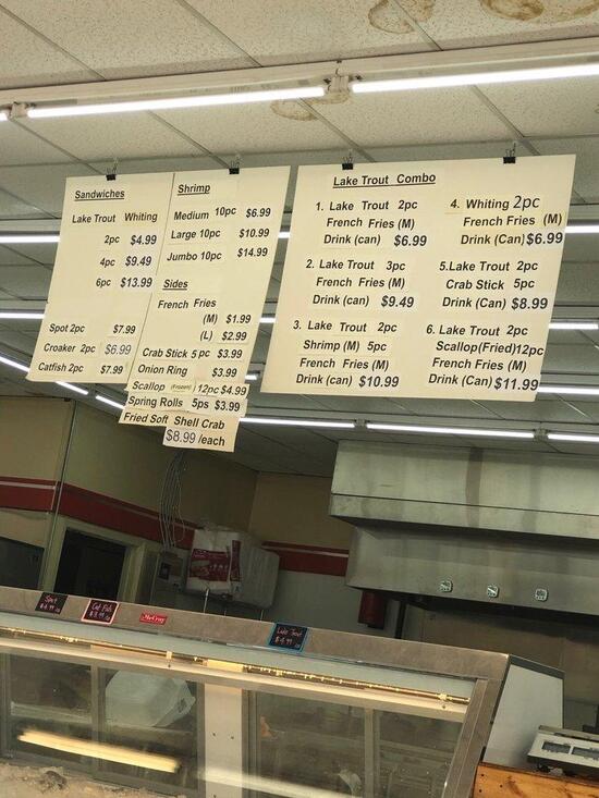 Menu at Brook Road Seafood Market, Richmond