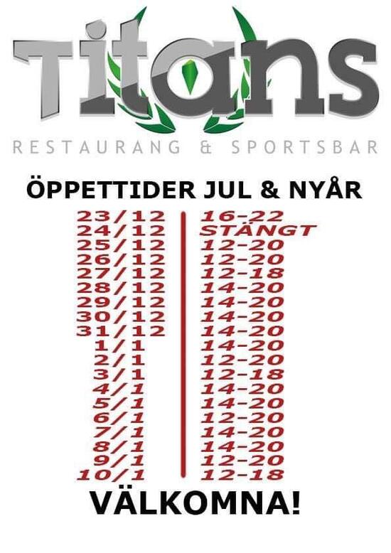 Menu at Titans Sportbar, Norrköping