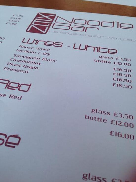 Menu at Xen Noodle Bar, Truro