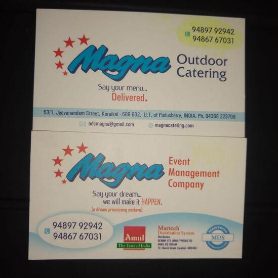 Menu at Magna out door catering, Karaikal
