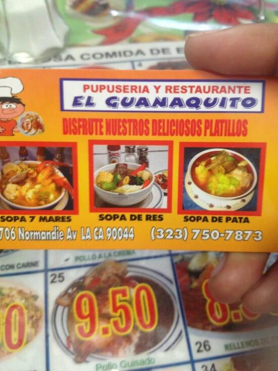 Menu at El Guanaquito restaurant, Los Angeles, Normandie Ave