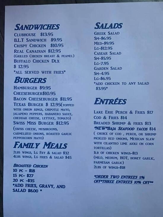Menu at Lakeside Kettle Bar & Grill, Lakeshore