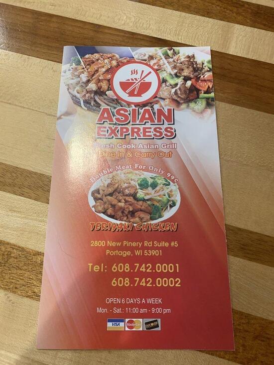 Menu at Asian Express restaurant, Portage, New Pinery Rd 5