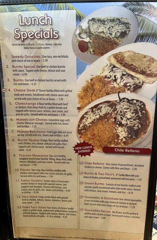 Menu at La Palma Mexican Restaurant Urbana, Urbana