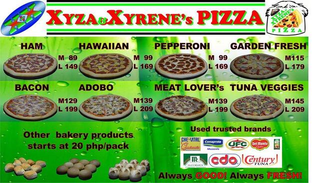 Menu at Xyza & Xyrene's PIZZA pizzeria, Caloocan