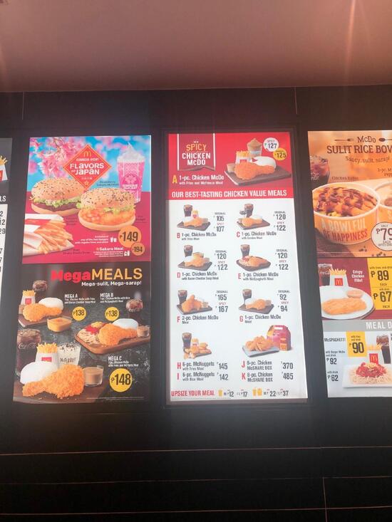 Menu at McDonald's restaurant, Caloocan, Grace Park