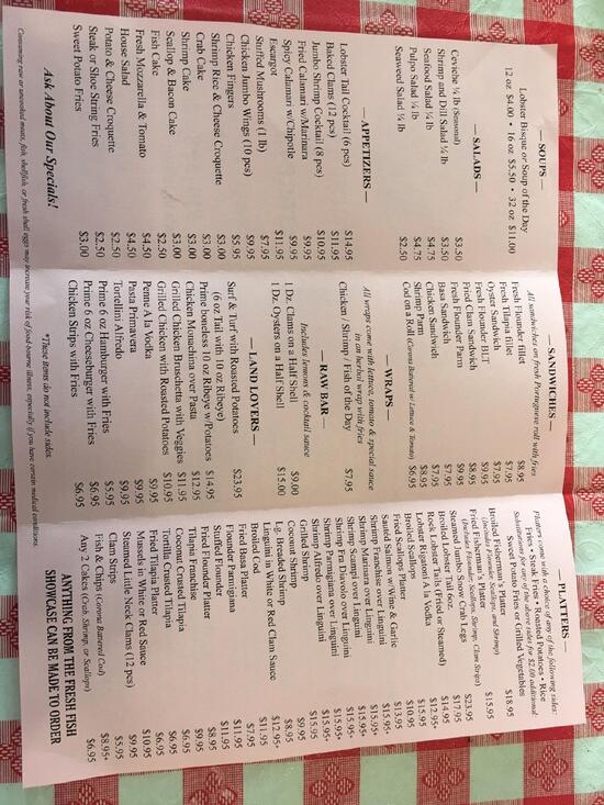 Menu at Island Fish restaurant, Farmingville