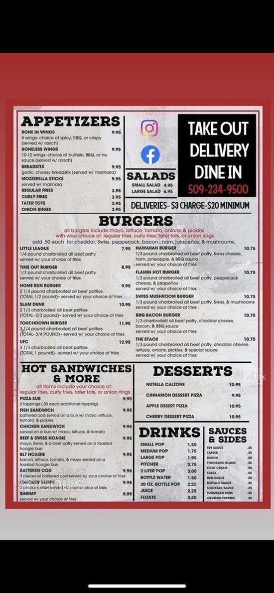 Carta de pizzería Papa Ray's, Connell