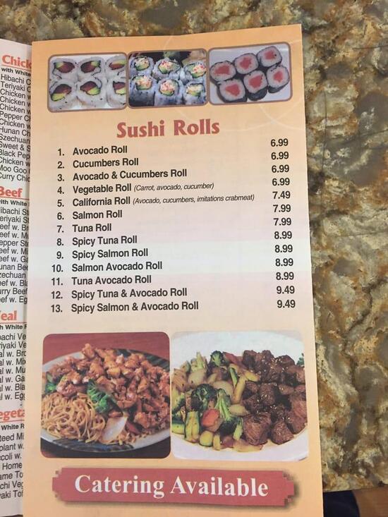 Menu at Kosher Tokyo Hibachi restaurant, Springfield Township