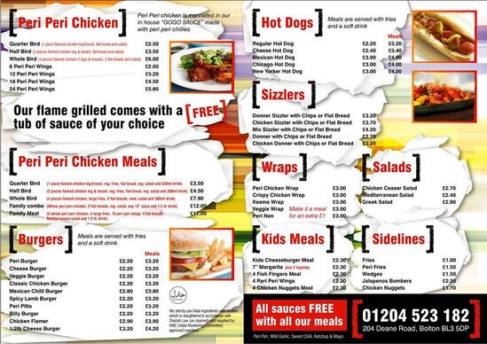 Menu at The Mash's Peri Peri Grill Deane Road fast food, Bolton