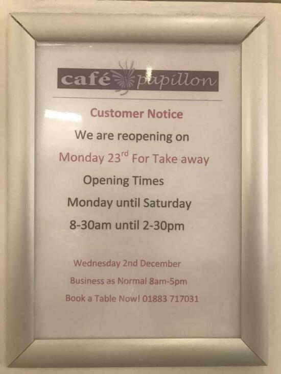 Menu at Café Papillon cafe, Oxted