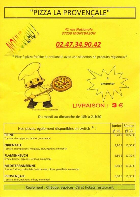 Menu at Pizza La Provencale restaurant, Montbazon