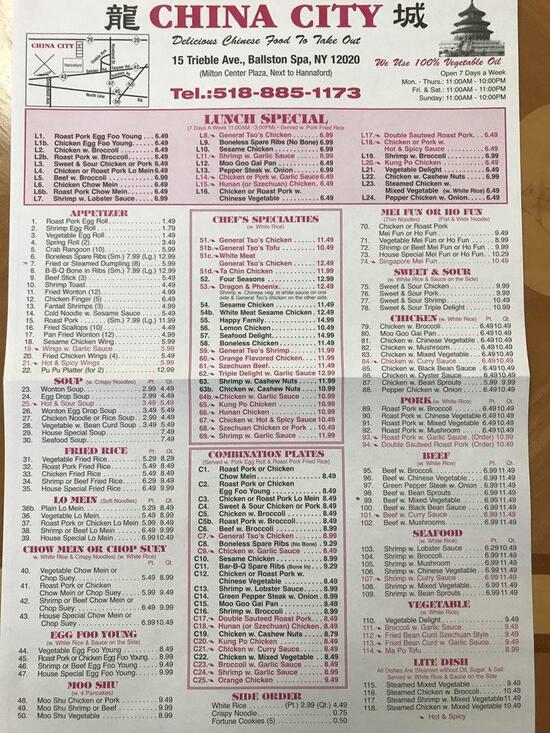 Menu At China City Restaurant Ballston Spa Trieble Ave Unit