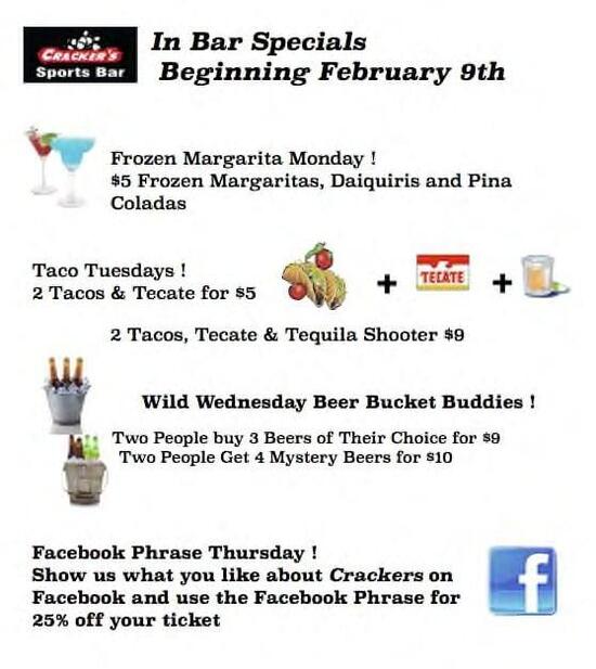 Menu at Crackers' Sports Bar, Farmington