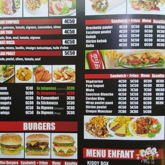 Menu at 100 fa 100 snack restaurant, Metz