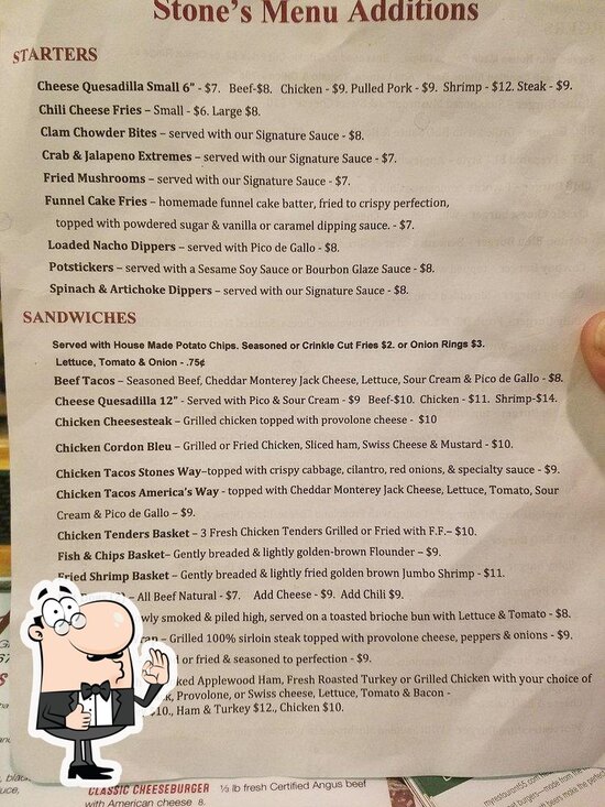 Menu at Stone's Bar & Grill, Harrington, 4 Mechanic St