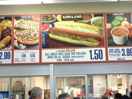 Menu at Costco Bakery, Kirkland