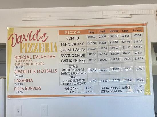 Menu at Davids Pizza pizzeria, Glace Bay