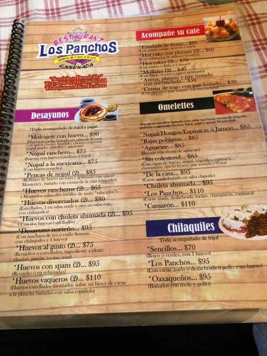 Menu at Restaurant los Panchos, Ensenada, Avenida Josefa O. de