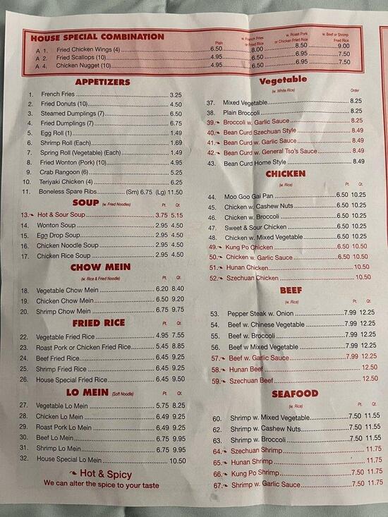 Menu at Kin's Wok Chinese Restaurant, Dinwiddie